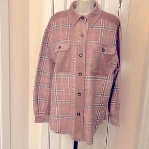 KGSB Collection Soft Flannel Plaid & Corduroy Mix Button Up Raw Hem Shirt Jacket